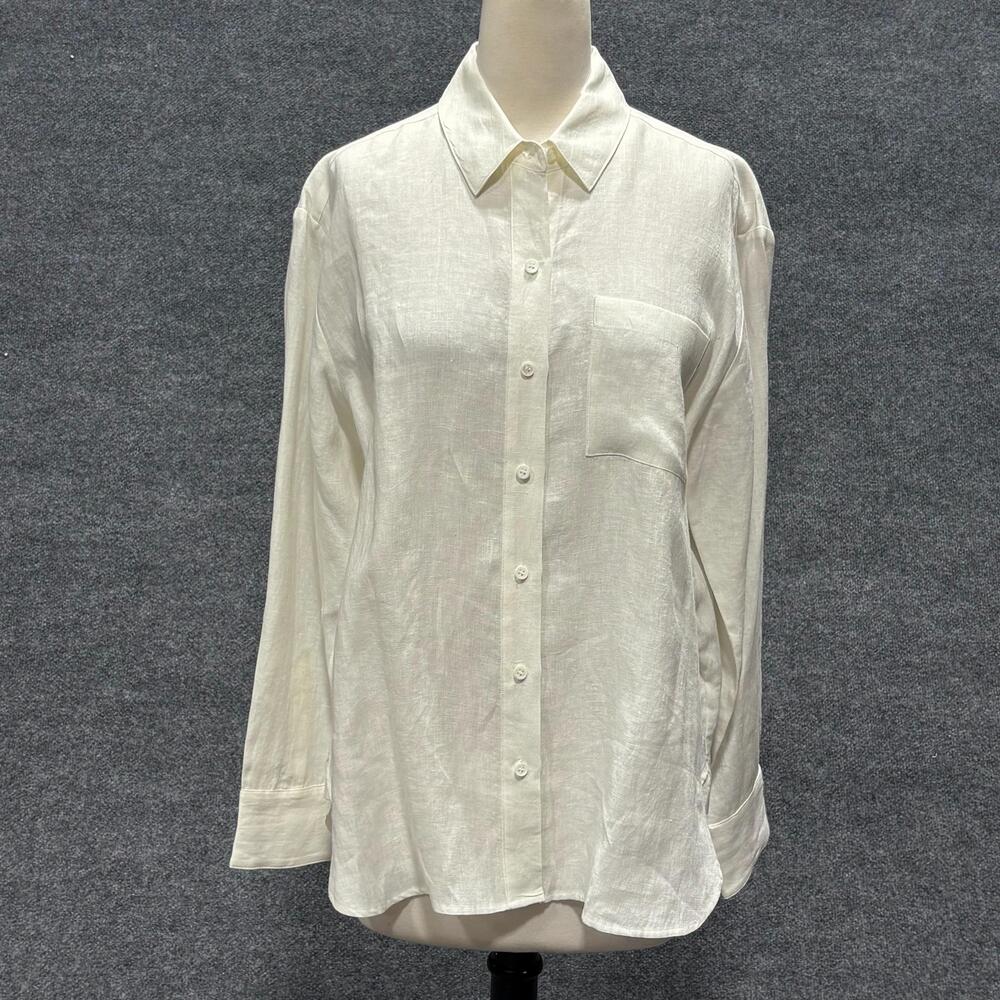Jenni Kayne Shirt Womens M Off White Linen Button Front Long Sleeve Top Basic